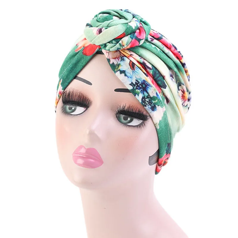 

Women Ethnic Print Vortex Flower Hair Turban Cap Donut Retro Muslim Hat Headband Chemotherapy Cap Bandanas Headwear Hijab