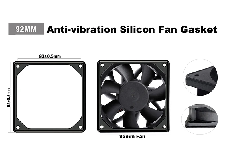 silicone fan gaxeta redução de ruído silenciador