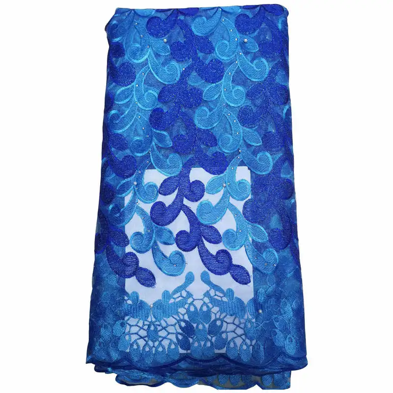 royal blue High Quality Lace Fabric Glitter Beaded French African Lace Fabric Best Selling Blue Green Yellow - Цвет: royal blue