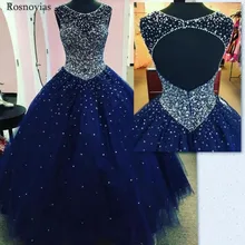 Роскошное бальное платье голубого цвета Бальные платья с глубоким вырезом сзади, расшитое бисером, Хрустальные платья принцессы для выпускного вечера на заказ