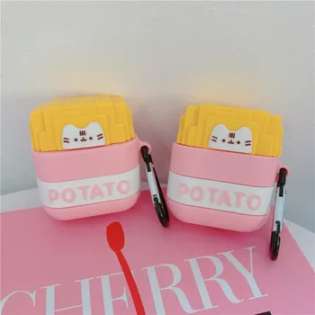 

cartoon pink potato chips silicone bluetooth wireless headset protective cover for apple airpods 1/2 charging case