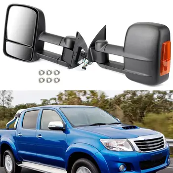 

Areyourshop 2 PCS Extendable Towing Side Mirrors For Toyota HILUX 2005-2015 Black Towing Mirrors Turn Signals Car Accessories