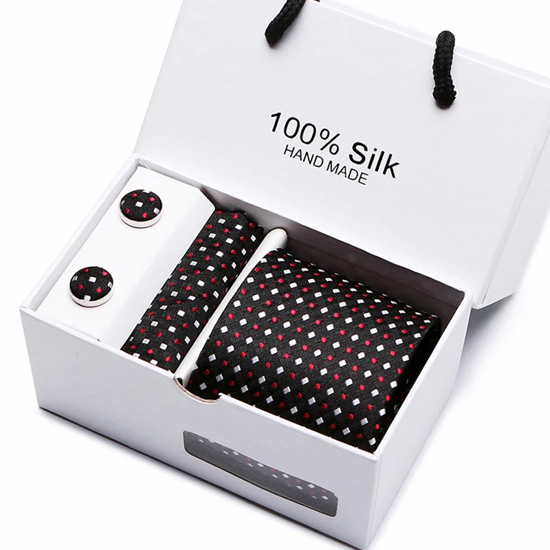 

Luxury Classic New Men Dot ties Set Extra Long Size 7.5 cm Necktie Paisley 100% Silk Jacquard Woven Wedding Gift Box Packing
