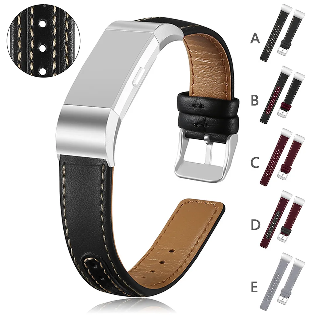 Watch Strap Replacement Leather Wristband With Metal Connectors For Fitbit Charge 2 Watch