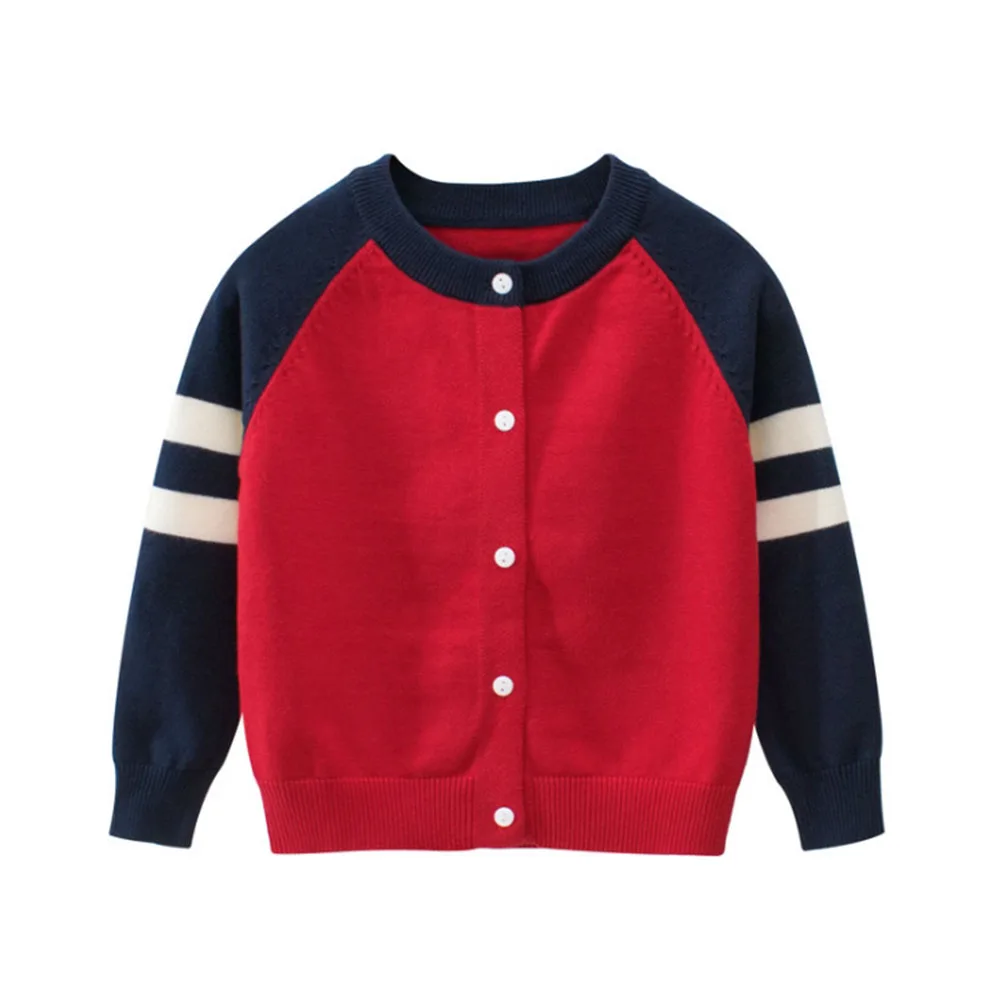 Детский свитер в полоску; осенне-зимний вязаный кардиган для мальчиков; бейсбольное пальто; новая куртка для малышей; верхняя одежда - Цвет: Red