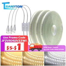 Tira de luces LED de 220V, 120LED, 8W/m, con enchufe europeo e interruptor, Flexible, no deslumbrante, impermeable, cinta LED para uso en exteriores
