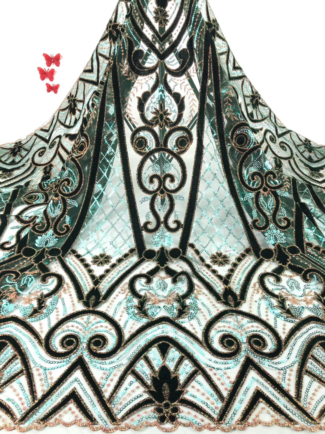 

African sequin lace fabric embroidery Nigeria velvet lace fabric 2021 high quality African French mesh lace fabric J0440