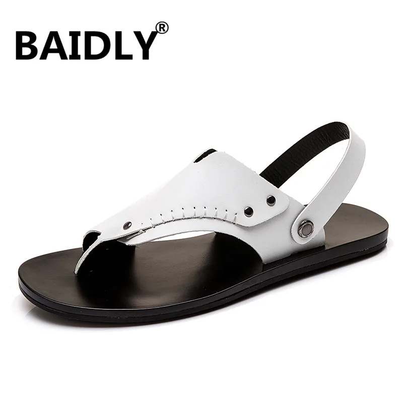 Men Sandals Leather Cowhide Summer Sandals Quality Beach Slippers Casual Outdoor Sneakers Male Slippers Big Size