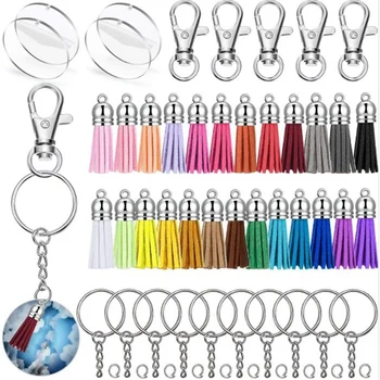 

Acrylic Transparent Disc Sets, 10 Circular Acrylic Keychain Blanks, 100 Leather Tassel Pendants, for DIY Item Crafts,