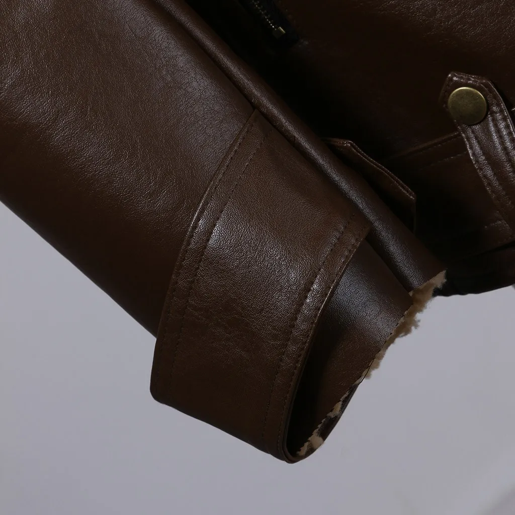 Мужская кожаная куртка модная зимняя имитация Байкерская мотоциклетная куртка на молнии с длинным рукавом Верхняя одежда Повседневная мужская верхняя одежда