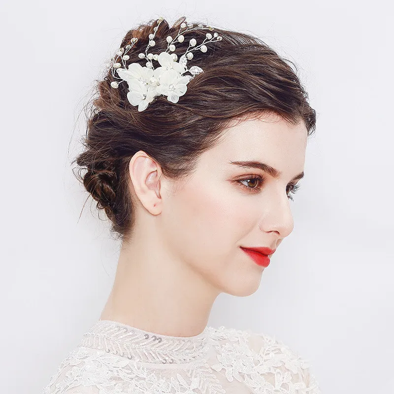 

FIAZIA White Bride Hair Comb Ornaments Women' Wedding Accessories Jewelry Handmade Beauty Hairband Bride Headpieces Hairpin