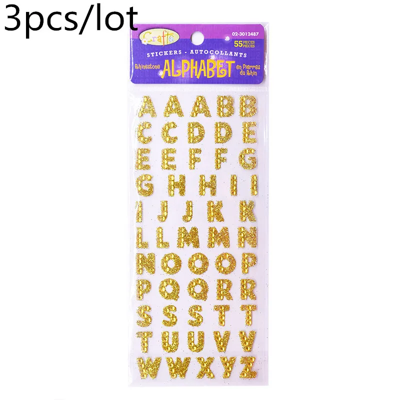 3Pcs/Lot Glitter Crystals Alphabet Letter Stickers DIY Handmade Scrapbooking Sticker Self Adhesive A-Z English Words Sticker 
