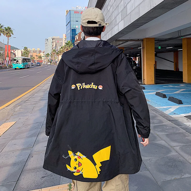 

2020 Autumn Trend Leisure Time Printing Jacket Student Loose Coat Long windbreaker hip hop Japan Style Cartoon Black