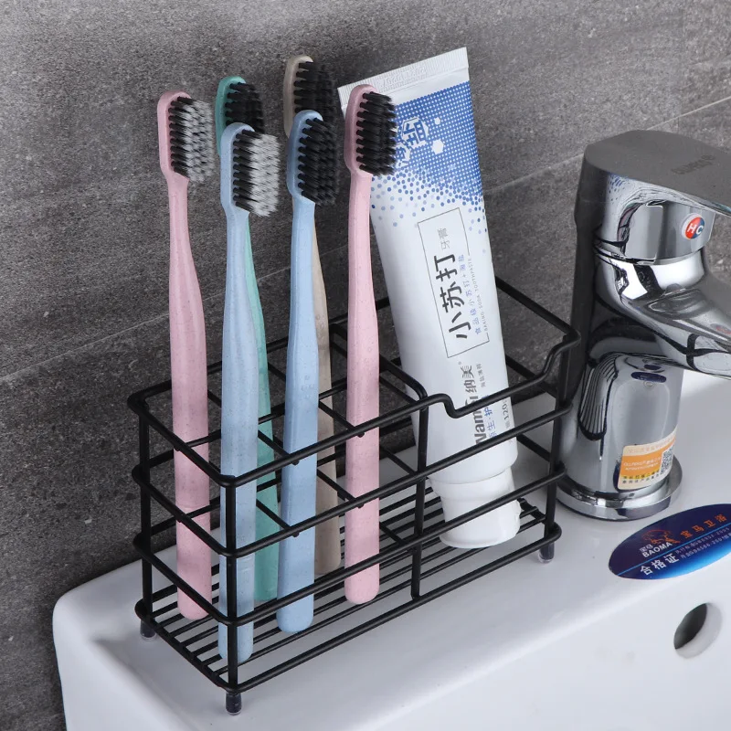 Toothbrush Holder Toothbrush Storage Box Bathroom Storage Rack Stainless Steel Multifunction Practical Bathroom Toothpaste Holder Stand Vertical
