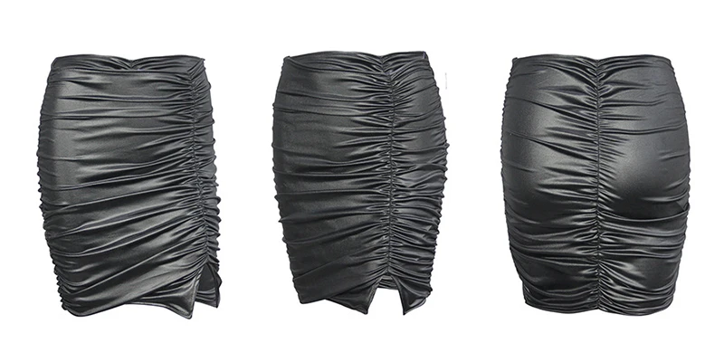Nadafair черная кожаная мини-юбка с высокой талией и рюшами, сексуальная облегающая Клубная юбка из искусственной кожи размера плюс, зимняя женская юбка