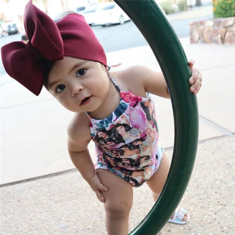 Yuxic-turbante de lazo grande para bebé, bandana de Color sólido elástica hecha a mano con lazo, diademas para recién nacidos bebé niñas princesa