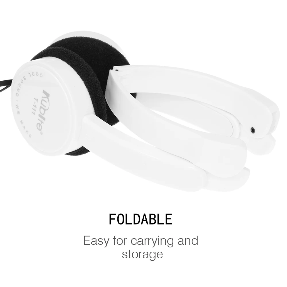 KUBITE T-111 3.5mm Wired Headphones Foldable Sports Headset Portable Music Gaming Earphones w/ Mic For MP4 MP3 Laptop Tablet PC