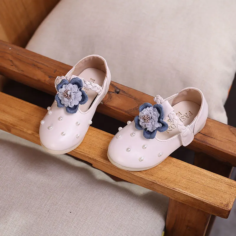 

Autumn Girls Princess Shoes Pearl Flower Soft-soled Shoes for Baby Korean-style Girls' Leather Shoes 1-5-Year-Old