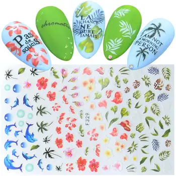 

1pcs Ultra Thin Adhesive Nail Decals Coconut Tree Dolphin Summer Style Nail Art Stickers Decorations