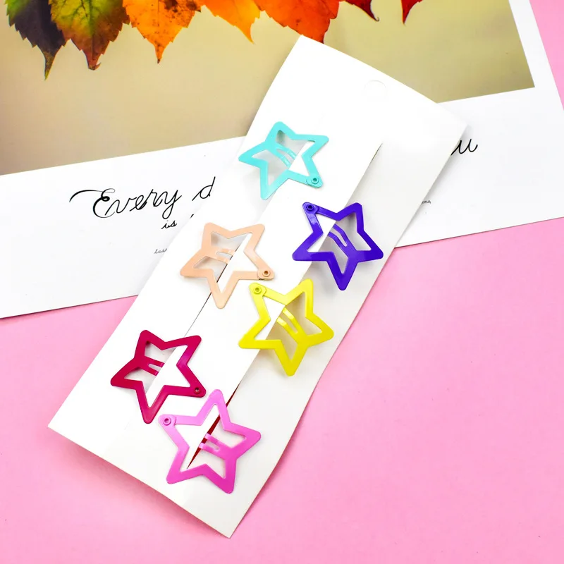 Five-pointed star 6 шт./компл. с принтом «сердечки» для маленькой девочки Карамельный цвет Краски BB заколки Симпатичные Fve с рисунком пятиконечной звезды, заколка для волос аксессуары для волос для Для женщин и девочек - Окраска металла: Five-pointed star