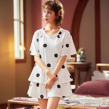 

21 Color Women's Pajamas Summer Cotton Short Sleeved Shorts Suit Girl's Cartoon Loose Thin Leisure Tops Home Clothes Plus Size