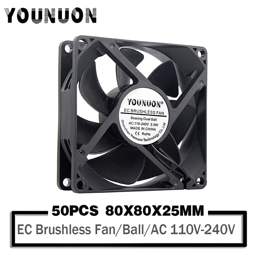 

50 шт. 80 мм 8025 80x80x25 мм охлаждающий вентилятор AC 110 в 120 в 220 в 240 В в охлаждающий вентилятор EC Бесщеточный Охлаждающий вентилятор с двойным шарикоподшипником