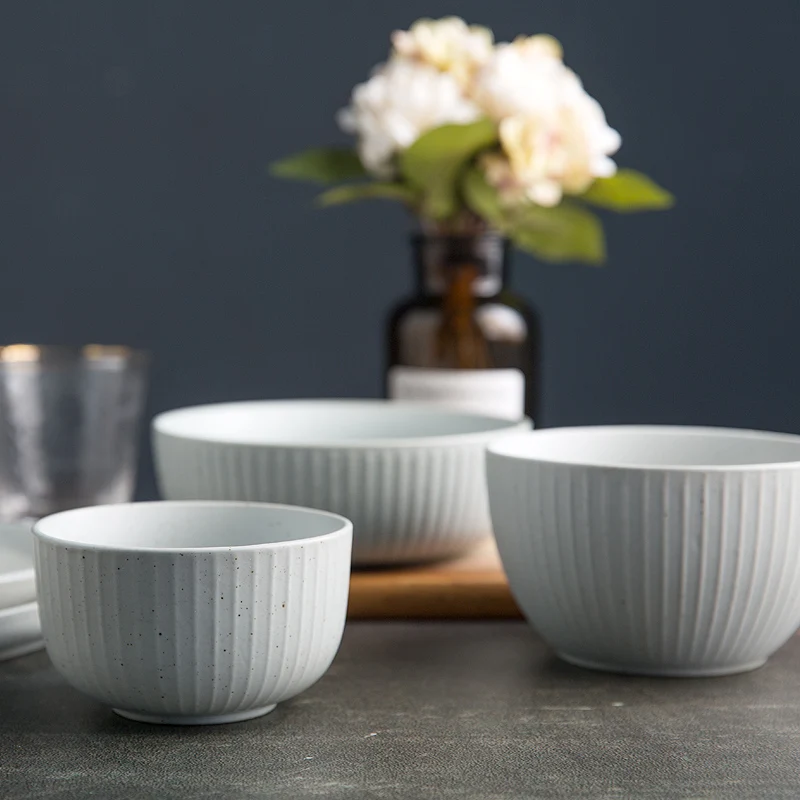 1PC Japanese Style Ceramic Personality Household Eating Rice Bowl Single Round Dinner Plate Noodle Bowl Simple Tableware