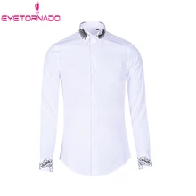 Рубашка с цветочной вышивкой, мужская деловая рубашка с длинным рукавом, рубашки для жениха, белый, черный цвет, приталенная рубашка для свадебной вечеринки, смокинг, M-4XL