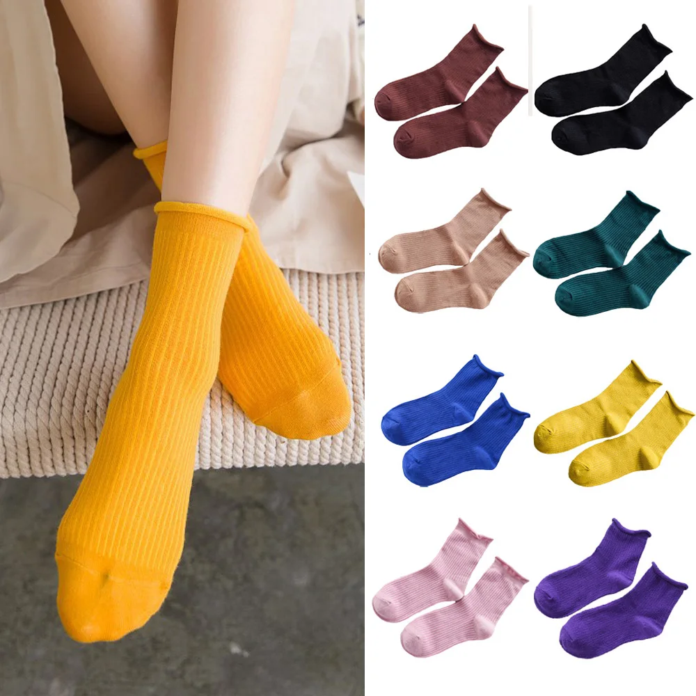 Женские повседневные носки с манжетами удобные разноцветные женские Базовые носки до щиколотки