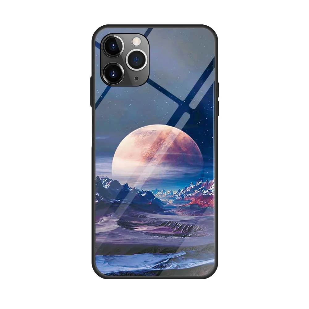 1114 For iPhone 11 Pro MAX X XS XR Nice Starry Sky Flower Tempered Glass Cover For iPhone 7 8 Plus 6 6s Colorful Cases Coque - Color: 1114