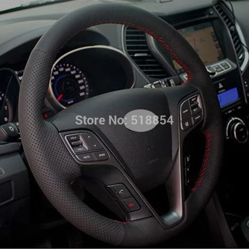 Черный чехол рулевого колеса автомобиля из искусственной кожи для Hyundai Santa Fe 2013 2014