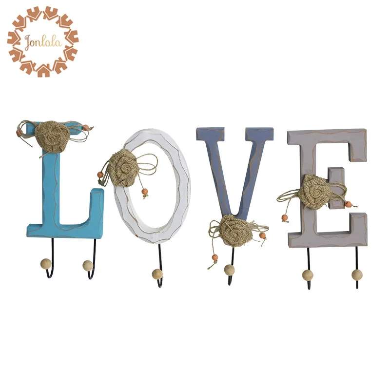 

New Arrival Wall Decorative Hooks Modern HOME/ LOVE Decorative Hook Creative Wooden Model Wall Hanging Hook