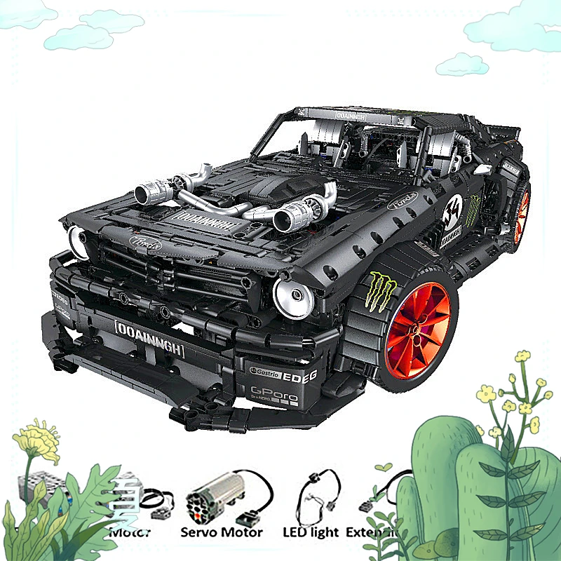 

LED light 1965 Ford Mustang Hoonicorn Racing Car Technic MOC-22970 FIT newlegotechnic 20102 building block bricks