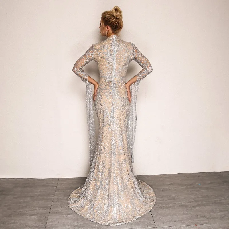 Justchicc труба блесток женское платье vestido de festa осеннее Винтажное с длинным рукавом элегантное облегающее Макси платье женские платья