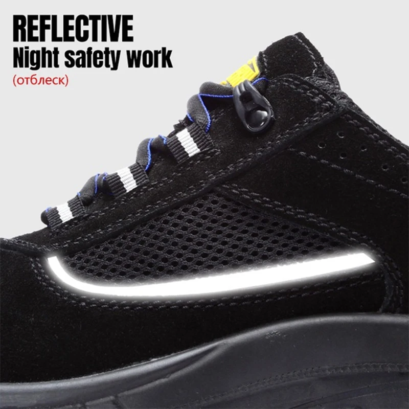 LARNMERN Mens Steel Toe Safety Shoes SRC non-slip Electrical Insulation Suede Work Boots Reflective Fashion Sneaker