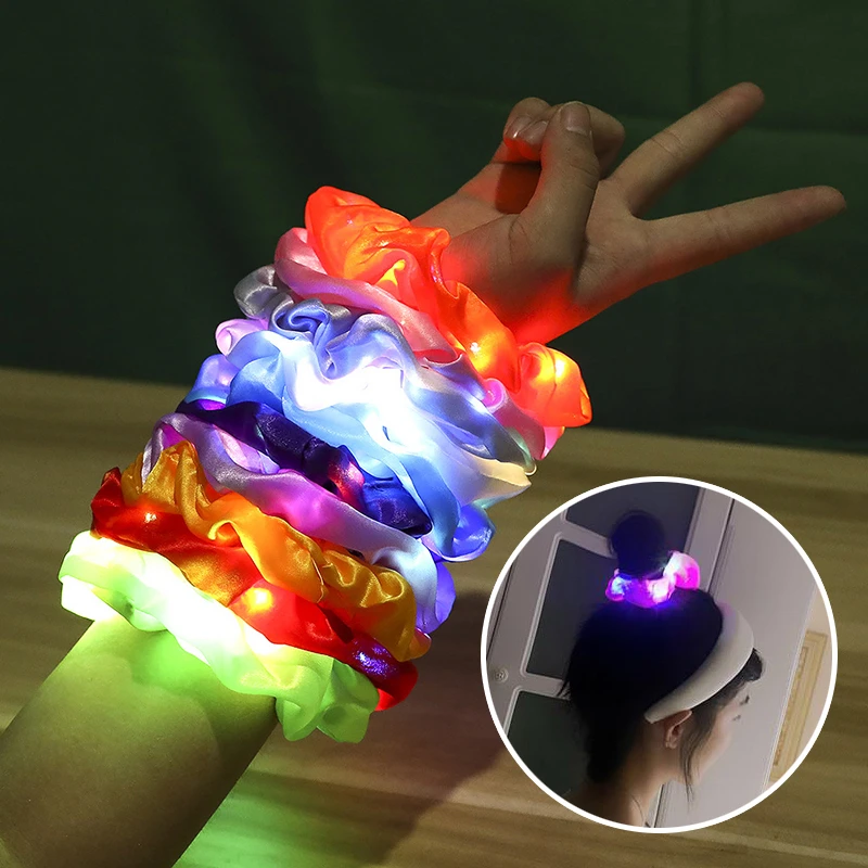 LED Luminous Hair Accessories for GirlsHairband Ponytail Holder Glow Headwear Elastic Hair Bands Solid Color Hair Accessories korean hair clips