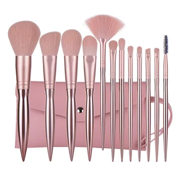 

12pcs Electroplating Makeup Brushes Kit Rose Gold Powder Brush Plastic Handle Cosmetics Brush with Bag