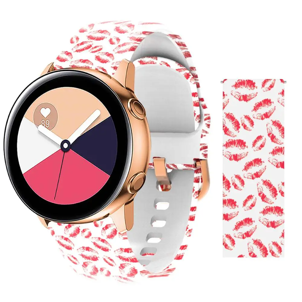 Red lips 20 мм ремешок для samsung Galaxy Active Watch Band Мягкие силиконовые в форме цветка Печать Спортивный Мягкий ремень цветок браслет с принтом ремешок - Цвет ремешка: Red lips