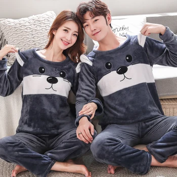 

2020 Pijama Women Cartoon Stars Flannel Plush Couples Pyjamas Suit Velvet Long Sleeve Pijamas Sets Sleepwear Pajama Homewear