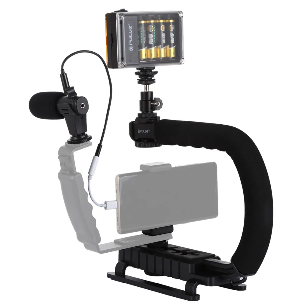PULUZ PKT3013 для DSLR спортивной экшн-камеры Фото смартфона c-образный стабилизатор микрофон видео светильник Vlog набор фотостудий