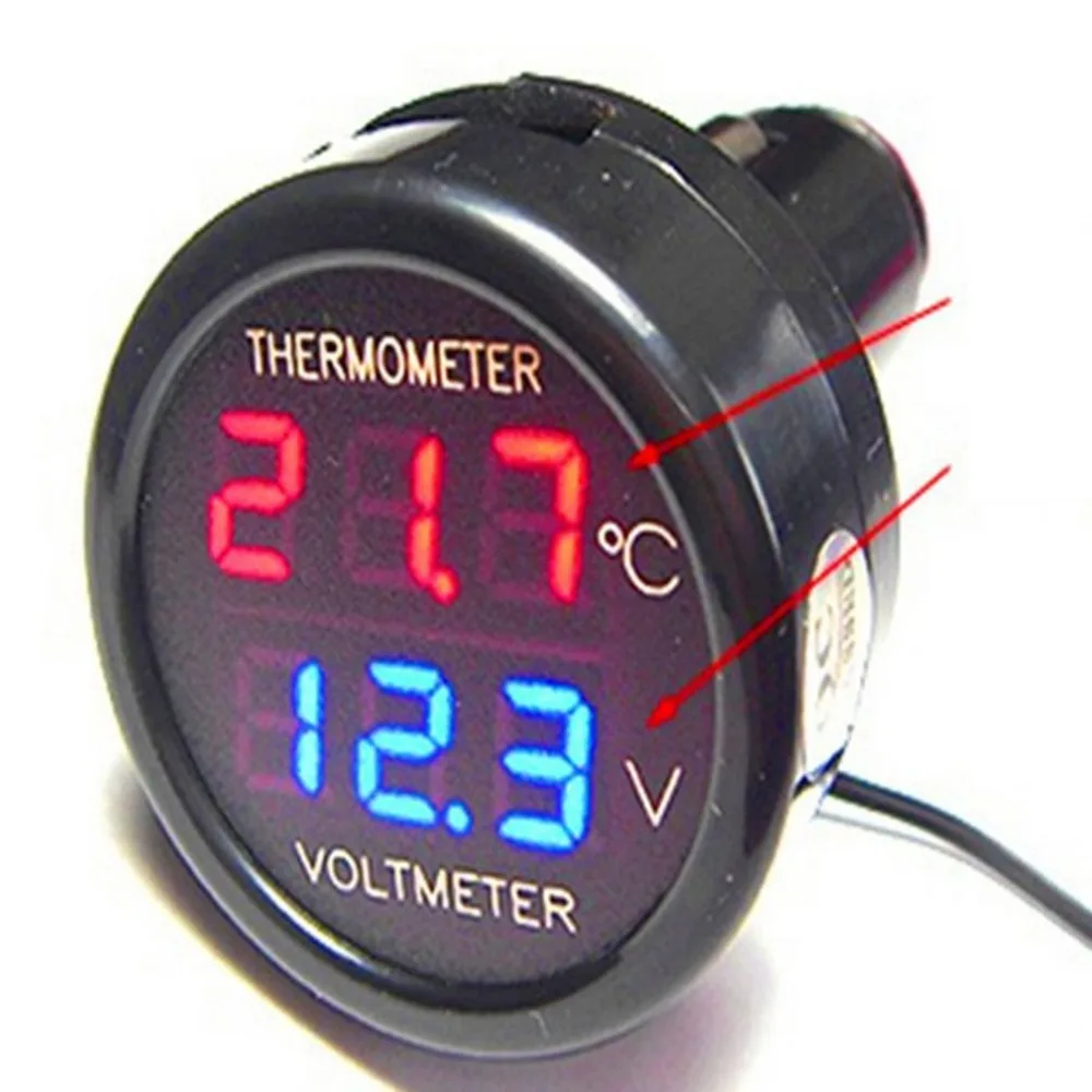 Светодиодный автомобильного прикуривателя Цифровой вольтметр-термометр относится к 12/24V Универсальный Автомобильный Напряжение метр Температура лазерный дальномер