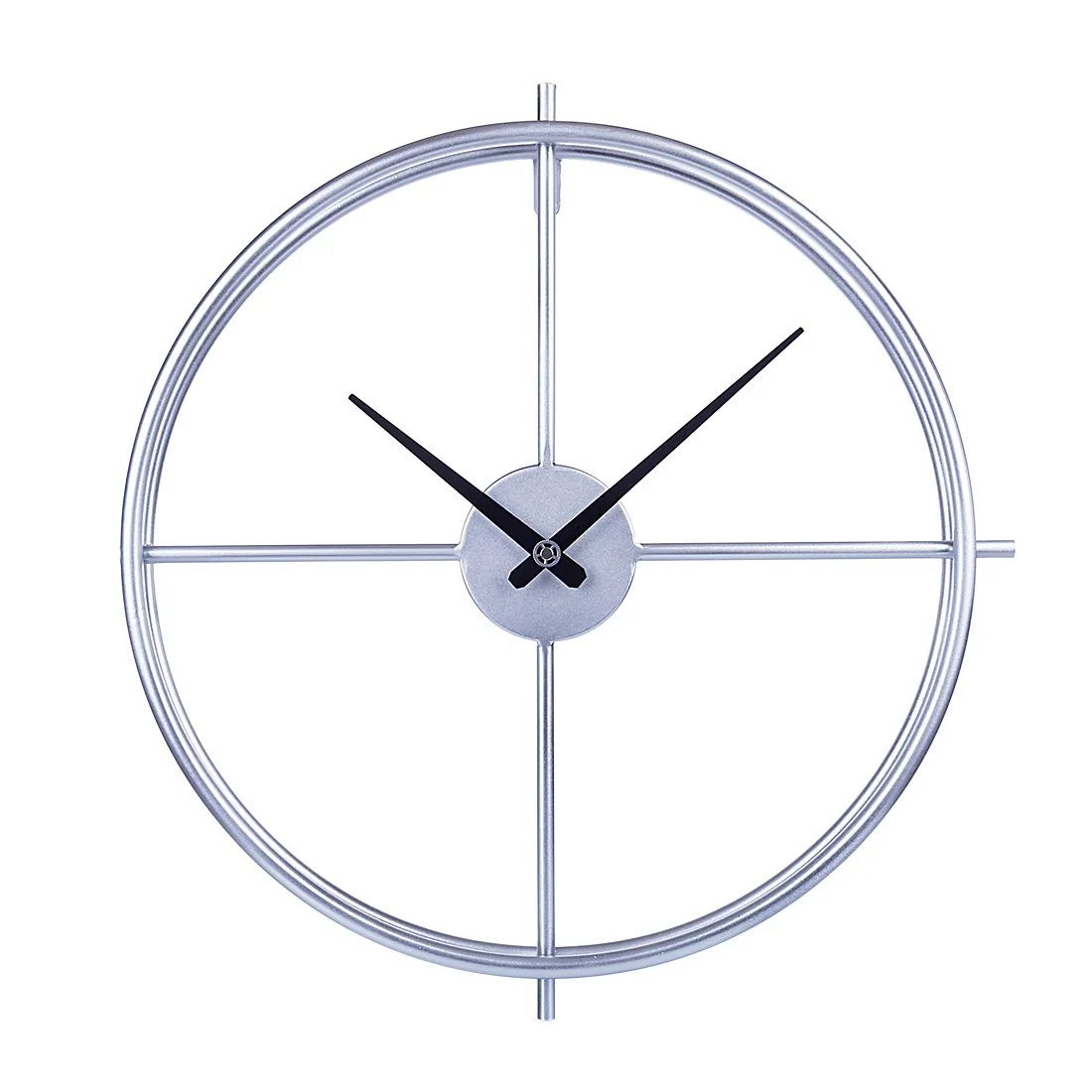 

50cm Retro Simple Iron Art Clock Silent Wall Clock Modern Design Watch For Home Living Room Kitchen Washroom Decoration - Silver