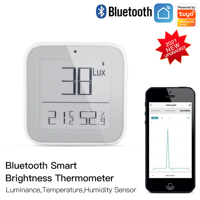 Smart Bluetooth Brightness Thermometer Real-time Light Sensitive Temperature and Humidity Detector Work with Tuya Smart App