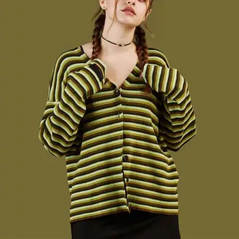

2019 Women Autumn Sexy V Neck Cardigans Outerwear Green Striped Sweater Coat Casual Batwing Sleeve Knitted Jacket