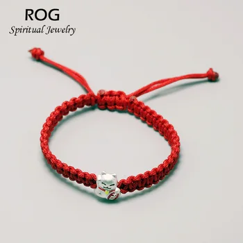 

999 Silver Lucky Cat Charm Bracelets For Women Girls Amulet Money Lace-up Ethnic Tibetan Buddhism Knots Red Rope Bracelet