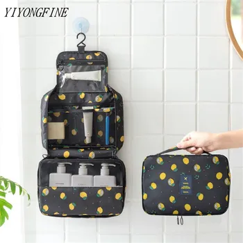 

YIYONGFINE Large Cosmetic Bag Bathroom Travel Makeup Bag Organizer Neutral Make Up Box Neceser Beauty Case Hanging Toiletry Bag