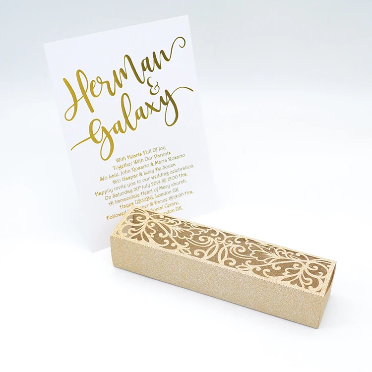 Изысканная лазерная резка блестящая бумага приглашение на празднование свадьбы коробка