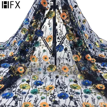 

HFX African Fabric Lace Embroidered French Tulle Lace Fabric 3D Flower Sequins Mesh French Lace Fabric for Party Dress F3078