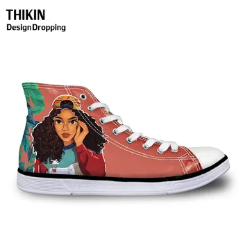 

THIKIN Women Vulcanize Shoes for Black Art African American Girl Printing High Top Canvas Shoes Ladies Sneakers Zapatos Mujer
