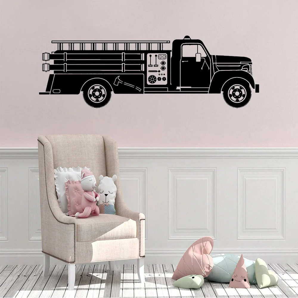 

Car Truck Wall Sticker Firefighter Truck Wall Decal For Hot Ride Kids Boys Room Decor Firefighter Vinyl Art Mural AY786